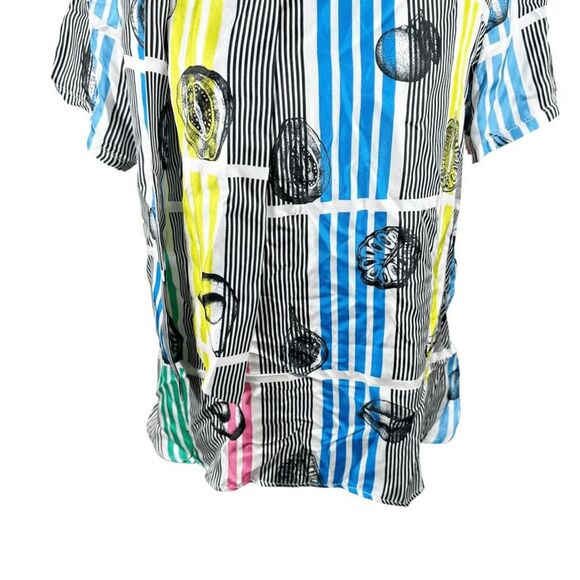 Vilagallo Colorful Stripe Fruit Slice Print Top Neck tie Silk Boxy Size 44 US 10 - Picture 2 of 11